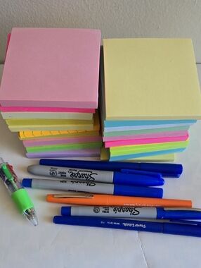 Neon & Pastel Sticky Note Set - Multi-Color Pack & Sharpies